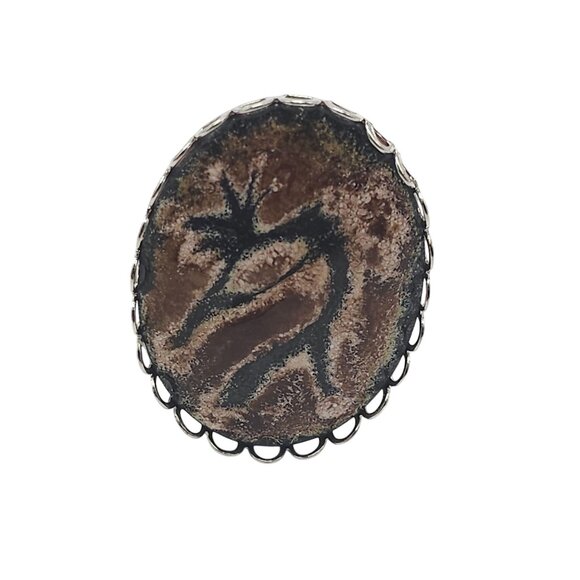 Kokopelli Inspired Oval Brooch Pin With Abstract Design - Picture 1 of 5